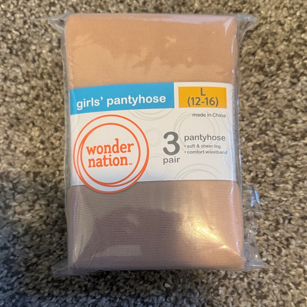 Wonder Nation Girls' Pantyhose 3-Pack - Beige